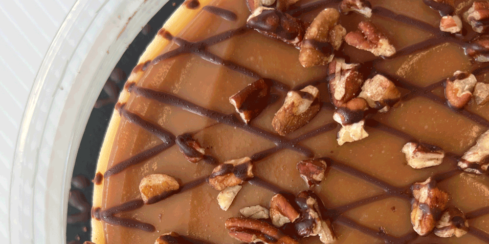 gluten free pecan caramel turtle cheesecake